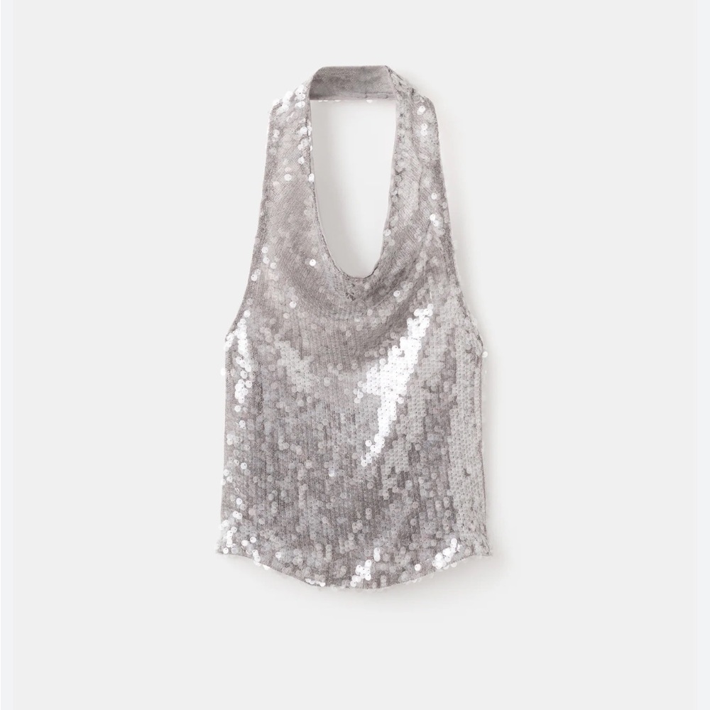 Mango Silver Sequin Halter Camisole